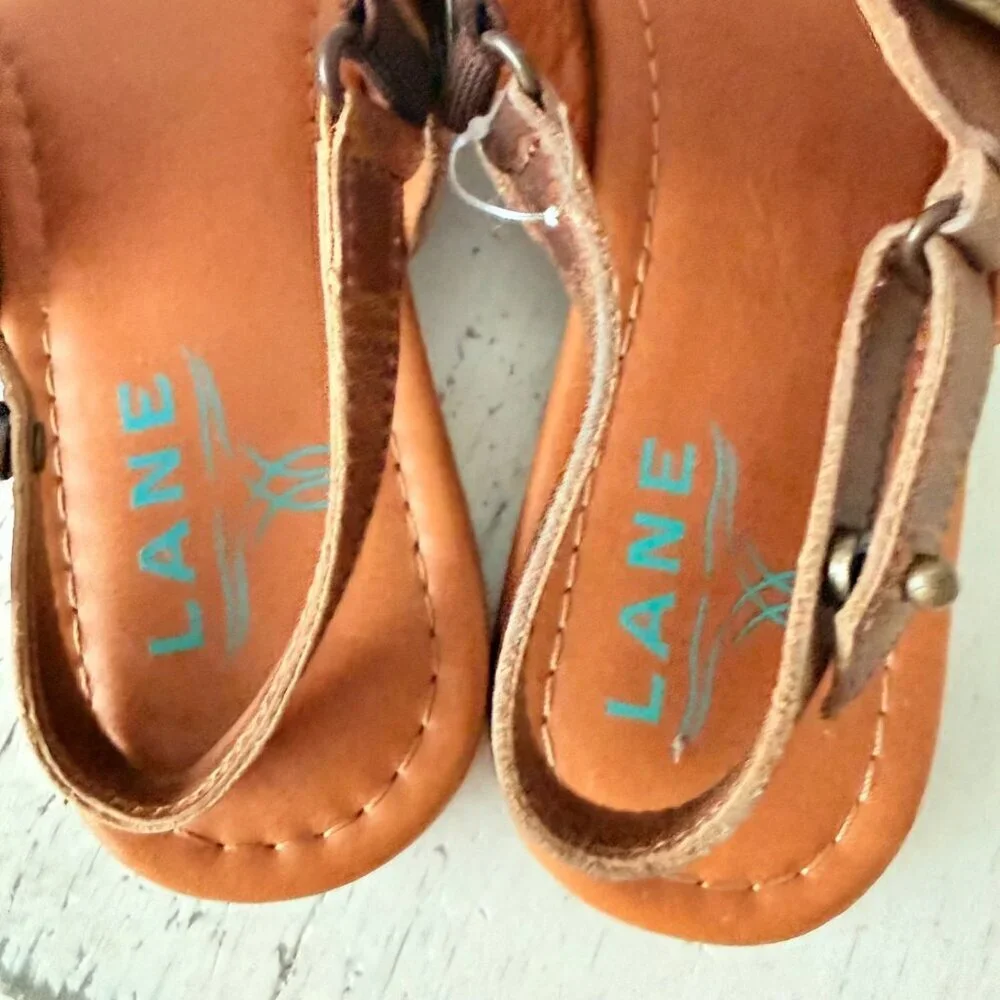 Lane Boots WHISPERWEAVE Western Sandals Brown Cowgirl Slip on Buckle Flats 11